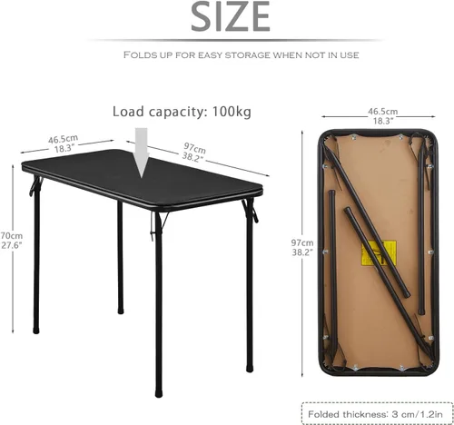 Miniatura 2 de KAIHAOWIN Mesa plegable de metal, pequeño escritorio plegable con parte superior de vinilo, patas de acero con recubrimiento en polvo, mesa portátil