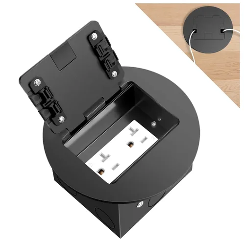 Miniatura 12 de Kit de toma de corriente eléctrica de piso empotrado, salida dúplex GFCI circular oculta de 20 amperios, salida de receptáculo resistente a