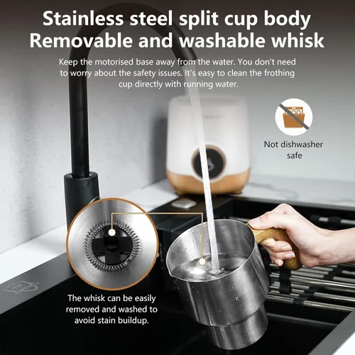 Miniatura 6 de AMZCHEF Espumador de leche 8 en 1 y vaporizador de 21 onzas, vaporizador automático de acero inoxidable dividido de 550 vatios, calentador de leche
