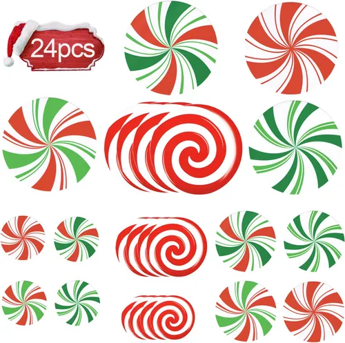 Miniatura 7 de 24 PCS Calcomanías de Suelo de Menta - 3 Tamaños Autoadhesivas Diseño de Dulces de Navidad, Calcomanías de Suelo y Ventana para Decoraciones de Rojo