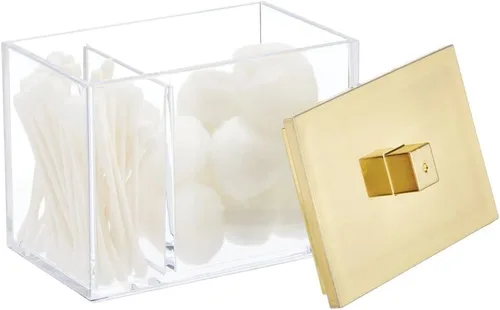 Miniatura 5 de mDesign Organizador Moderno Cuadrado para Encimera de Tocador de Baño, Recipiente Tarro de Almacenamiento para Hisopos de Algodón, Discos, Bolas