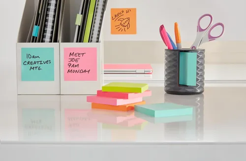 Miniatura 4 de Post-it Dispensador de notas, diseño vertical, notas emergentes, negro con patrón geométrico gris, 1 bloc de notas súper pegajoso Aqua Splash de 3 x