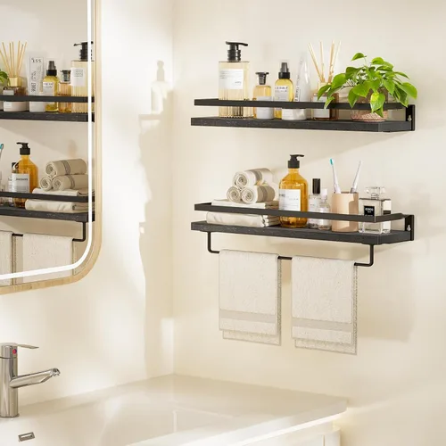 Miniatura 2 de AMADA HOMEFURNISHING AMFS01B - Estantes de baño con toallero, estantes flotantes, estantes de pared para baño/sala de estar/cocina/dormitorio