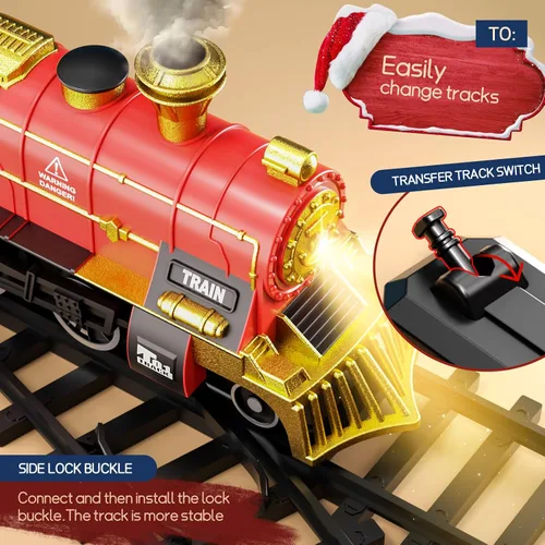 Miniatura 5 de Juego de tren de juguete para niños pequeños de 3 a 8 años, juego de tren eléctrico de juguete con luces y sonido para debajo del árbol de Navidad