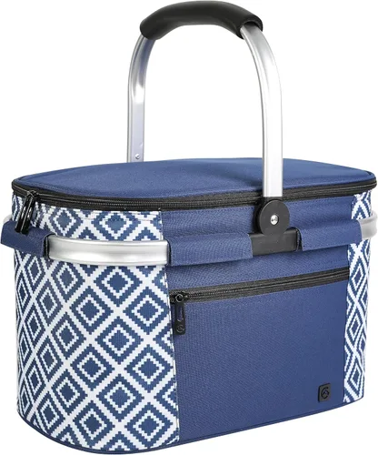Miniatura 19 de ALLCAMP Cesta de pícnic, 2 cajas de hielo incluidas con enfriador aislado de 32 litros, cesta de picnic plegable gruesa con cestas extraíbles