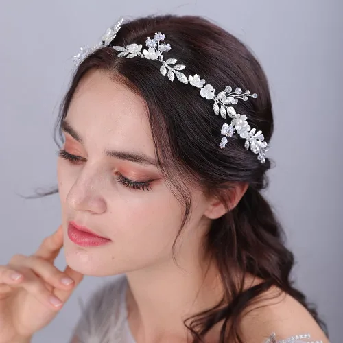 Miniatura 7 de Aimimier Diadema bohemia con hojas de flores y perlas de cristal para mujeres y niñas, 1 recuento (paquete de 1), Metal Cristal