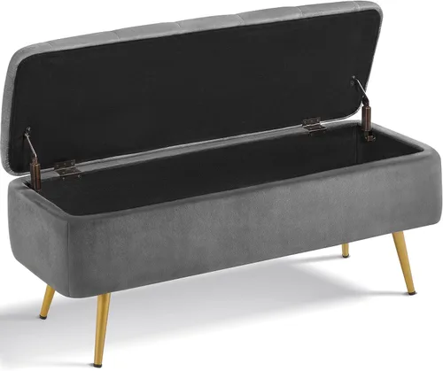 Miniatura 8 de Topeakmart Moderno reposapiés otomano con banco de almacenamiento, bancos tapizados para dormitorio, reposapiés, banco de mesa con botones para sala