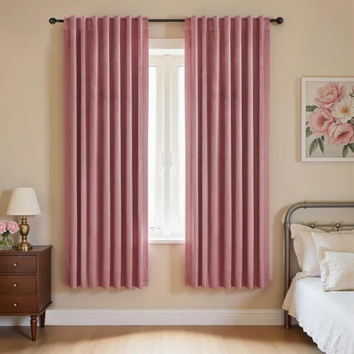 Miniatura 30 de Cortinas de terciopelo con trabilla trasera de 52 x 63 pulgadas de color naranja quemado de KOUFALL