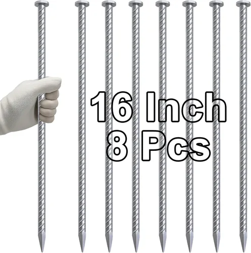 Miniatura 10 de VVOKGO - Juego de estacas de refuerzo de 24 pulgadas, estacas de forma recta para concreto, resistentes (8 piezas), estacas de acero de metal