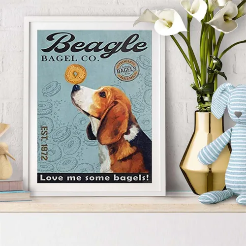 Miniatura 2 de UPABLUNSO Regalo de Navidad Beagle Dog and Bagel 5D Diamond Painting Kits Retro Diamond Art Kits para regalo, arte de gemas para el hogar, oficina