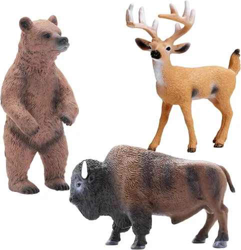 Gemini&Genius Juguetes de animales salvajes, ciervos, bisontes, figuras de oso, figuras de acción realistas de vida silvestre, animales