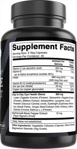Miniatura 5 de Best Naturals Soporte ocular diario con luteína, zeaxantina, extracto de arándano, astaxantina, licopeno, zanahoria en polvo, 90 cápsulas vegetales