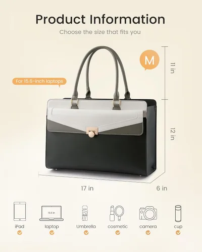 Miniatura 6 de LOVEVOOK Bolso de lona para laptop para mujer - Bolso de trabajo vintage de cuero PU, bolso de negocios para maestra resistente al agua