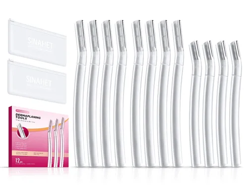SINAHET Herramienta de Dermaplaning (12 unidades), Maquinillas de Afeitar Faciales Profesionales para Mujer, Eliminación de Vello Facial y de Cejas,