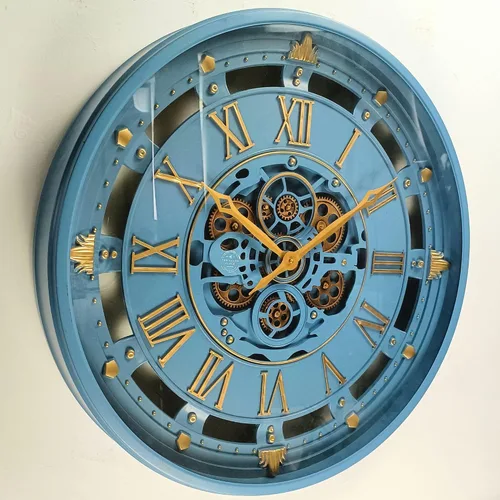 Miniatura 5 de ImprovingLife The Gears Clock - Reloj de pared de 26 pulgadas con engranajes móviles reales línea Bélgica con cubierta de cristal (azul, 26 pulgadas)