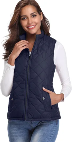 Miniatura 7 de Fuinloth - Chaleco acolchado para mujer, diseño de cuello alto, ligero, con cierre