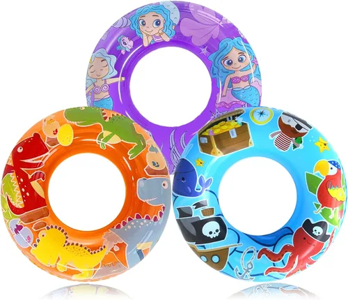 Paquete de 3 flotadores de piscina para niños con diseño de dinosaurio/pirata/sirena, juguetes de piscina para niños pequeños, anillos de natación