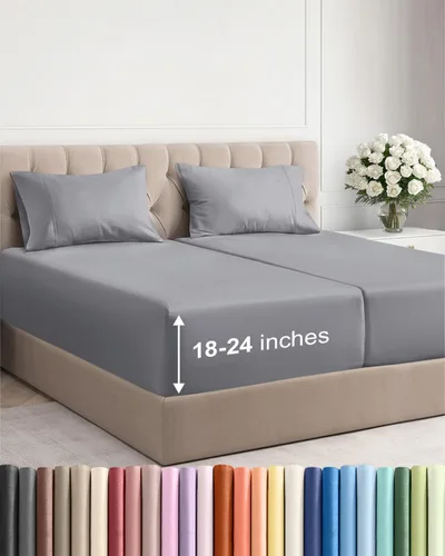 Miniatura 123 de Sábanas King divididas con bolsillos extra profundos, sábanas transpirables y refrescantes de 5 piezas, sábanas de lujo para hotel, suaves, sin 22