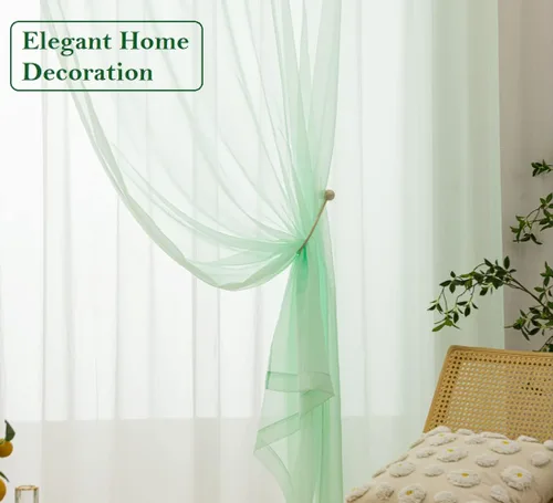 Miniatura 2 de PI Cortinas Transparentes Verdes de 84 Pulgadas de Largo, con Ojales en la Parte Superior, Cortinas Transparentes de Gasa para Guardería/Jardín