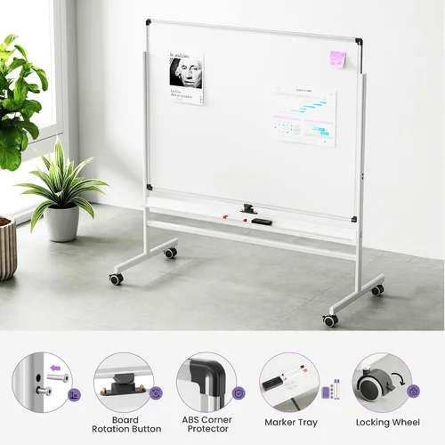 Miniatura 6 de VUSIGN Pizarra blanca rodante de borrado en seco, 48 x 36 pulgadas, pizarra blanca de doble cara sobre ruedas, pizarra blanca móvil de ajuste