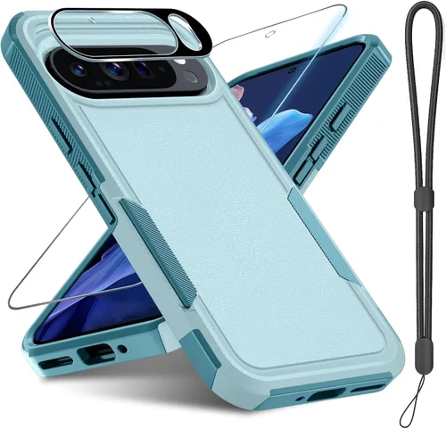 Miniatura 12 de Janmitta Funda para Google Pixel 9 Pro XL con protector de pantalla + protector de lente de cámara + correa de muñeca, resistente a prueba de NEGRO