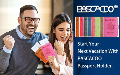 Miniatura 9 de Funda para pasaporte de piel con bloqueo RFID, accesorios de viaje para mujeres y hombres