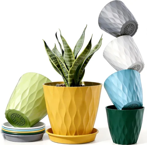 Miniatura 5 de 6 Pack Plant Pots with Drainage Holes, 4 Inch Plastic Indoor Flower Pots, Succulent Pots for Orchids, Violets, Succulents, Herbs and Other Small