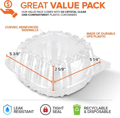 Miniatura 2 de Stock Your Home - Envase de plástico para llevar alimentos y postres, 50 unidades de 5 x 5 pulgadas, envases de plástico con bisagras, desechables