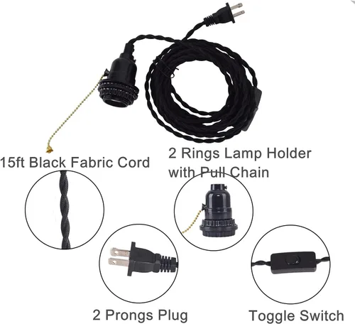 Miniatura 2 de EFINEHOME 1 lámpara colgante con interruptor de encendido/apagado de cable de 15 pies con cadena de tracción, lámpara colgante de jaula industrial
