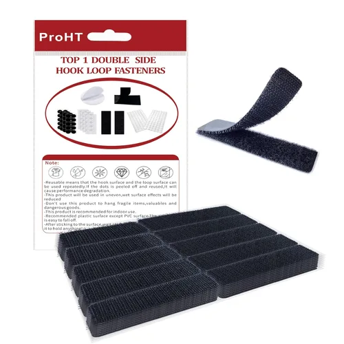 ProHT Tiras de velcro con adhesivo de 0.8 x 3 pulgadas, 40 pares de tiras adhesivas de resistencia industrial para cojines de sofá. Resistentes,