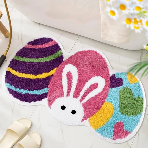 Tapete de baño con huevos de Pascua, lavable, antideslizante, absorbente, suave, esponjoso, para baño, dormitorio, sala de estar, decoración de