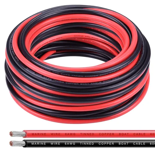 Miniatura 19 de Cable de calibre 6, iGreely 10 pies negro y 10 pies rojo 6 AWG cable eléctrico de cobre estañado, 2 cables aislados de un solo conductor trenzado