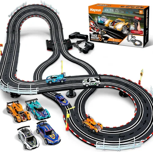 Conjuntos de pista de carreras de coches ranurados eléctricos - 1:43 conjuntos de pista de carreras con 4 coches ranurados con faros, 2
