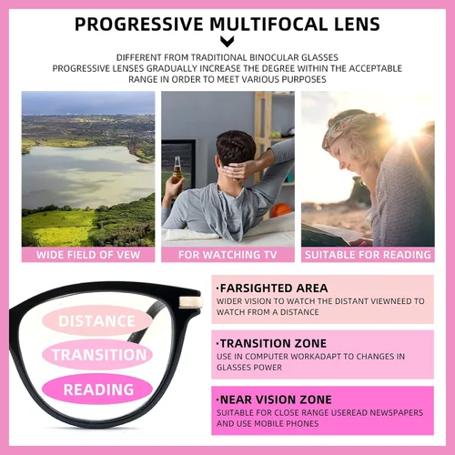 Miniatura 4 de Paquete de 3 lentes de lectura progresivos multienfoque para mujer, luz azul, multifocal, transición, con bisagra de resorte