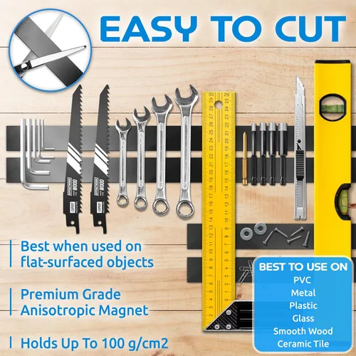 Miniatura 4 de E•Werk - Rollo de cinta magnética - 3.3 pies / 3.3 ft - Tiras magnéticas extra gruesas y anchas con respaldo autoadhesivo fuerte - Fácil de cortar