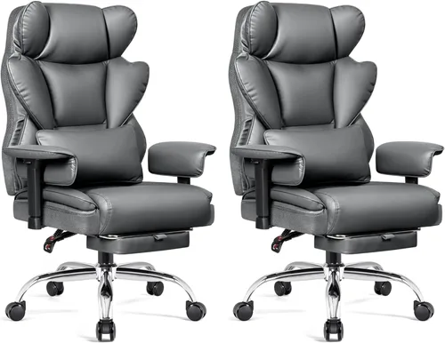 Miniatura 15 de BESTFAIR Silla de oficina grande y alta, silla ejecutiva de respaldo alto con reposapiés y soporte lumbar para personas pesadas, brazos ajustables
