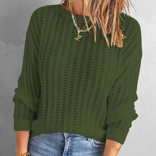 Miniatura 3 de Suéter de punto con cuello redondo para mujer, suéter informal de manga completa para invierno y otoño, suéter suave con huecos