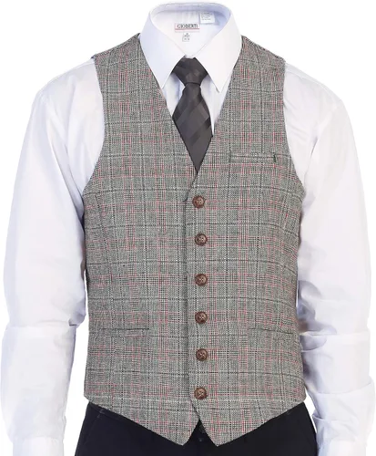 Miniatura 87 de Gioberti Chaleco de tweed formal de 6 botones para hombres