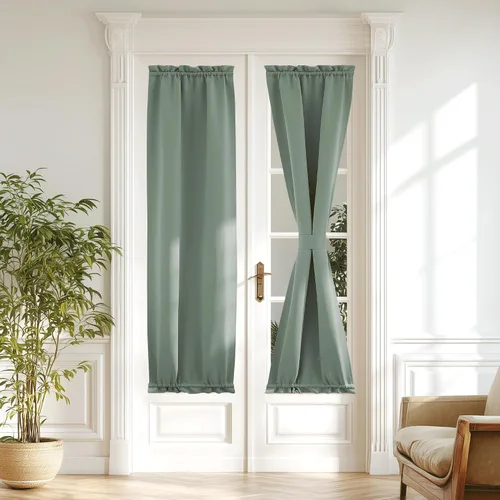 Miniatura 222 de NICETOWN Cortinas opacas unicolor con aislamiento térmico para puerta francesa, granja, oscurecimiento de habitación, puertas y ventanas de Marrón
