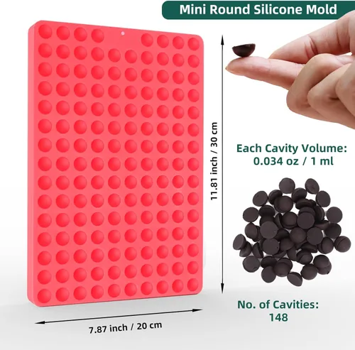 Miniatura 5 de Mini moldes redondos de silicona, 148 cavidades, molde de caramelo de chocolate semiesférico para hornear y congelar chispas de chocolate, Redonda