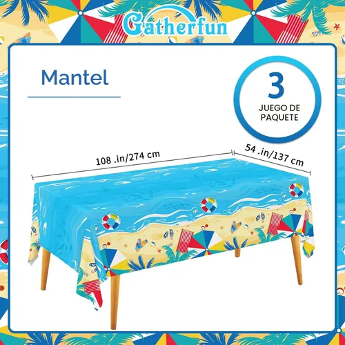 Miniatura 2 de Gatherfun Suministros para fiestas temáticas de playa, mantel desechable de plástico impermeable para fiestas hawaianas, decoraciones de cumpleaños