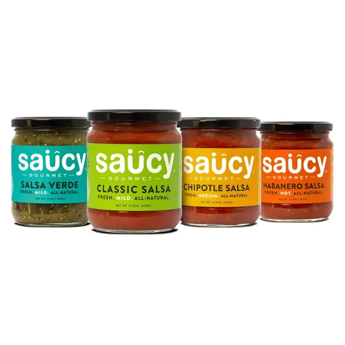 Saucy Gourmet Paquete variado de salsa – Salsas mexicanas prémium hechas a mano por el chef (clásicas, chipotle, habanero, verde), sin agua añadida,