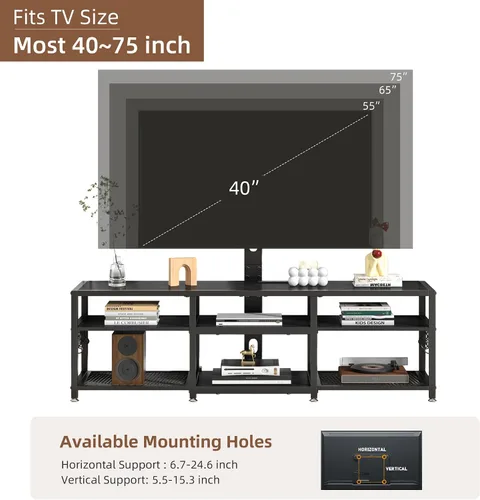 Miniatura 6 de VECELO Soporte de TV de 63 pulgadas con soporte y tomas de corriente, consola central de entretenimiento con estantes de almacenamiento abiertos