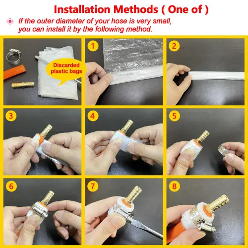 Miniatura 3 de Da by 3 unids 1/2" (12.5mm) Barb Splicer Mender Hose Latón Barb Fitting con 6 abrazaderas de tubo de acero inoxidable para agua/combustible/aire