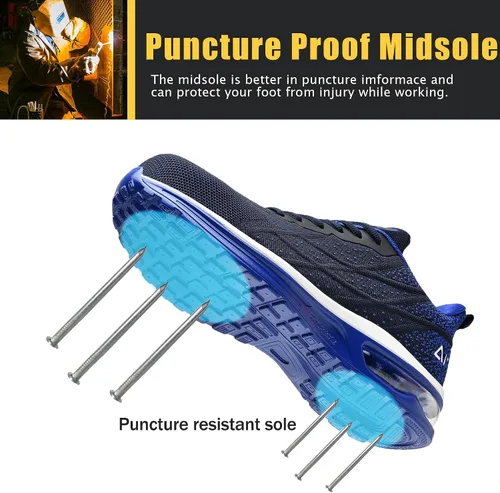 Miniatura 3 de HiHatide - Zapatos con punta de acero para hombre, zapatos de trabajo, zapatos de seguridad, con amortiguación de aire, ligeros, antideslizantes
