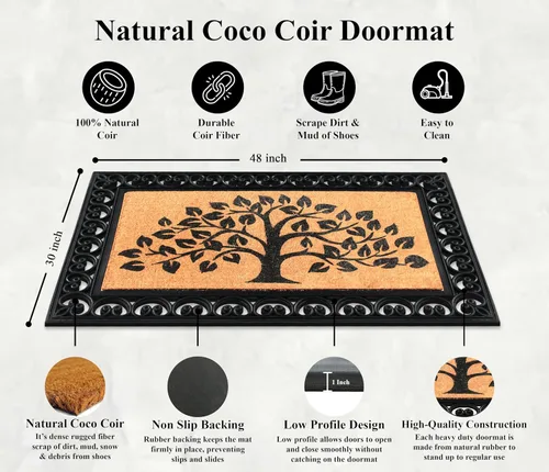 Miniatura 78 de A1HC Tapete para Puerta de Fibra de Coco Natural y Caucho, 30"x48" – Grueso, Duradero, Resistente, Anti-Desprendimiento, Resistente a