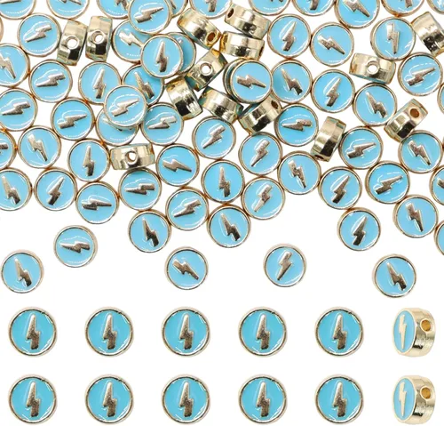 Decoendiy 100 cuentas de relámpago esmaltadas de aleación de 0.315 pulgadas (0.315 in), cuentas espaciadoras sueltas y redondas planas, coloridas,