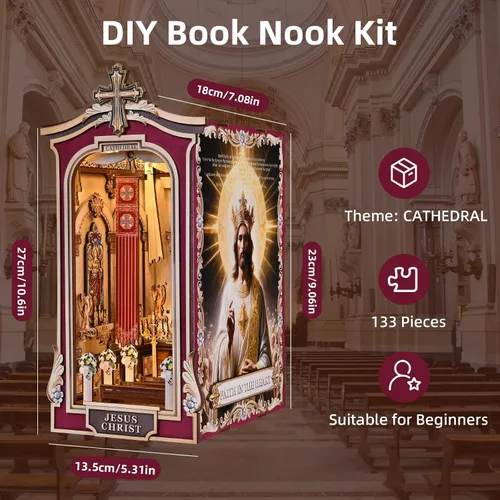Miniatura 6 de Kit de rincón de libros, sujetalibros simple, kit de casa de muñecas en miniatura para principiantes, modelo de rompecabezas 3D de bricolaje con luz
