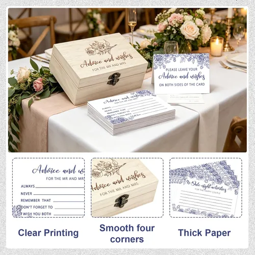 Miniatura 3 de Consejos y deseos para el señor y la señora 50 tarjetas de consejos de boda florales azules, tarjetas de consejos y deseos para decoraciones