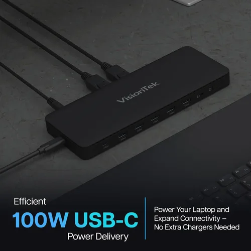 Miniatura 6 de VisionTek Estación de acoplamiento universal dual 4K VT4600DL carga de 100 W (USB-A, USB-C)
